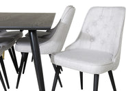Spisegruppe Dipp & Velvet Deluxe 180 x 90 + spisestol 2-pakk – svart og grå