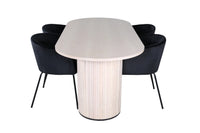 Spisegruppe Berit & Bianca oval 200 x 90 – svart og hvitvasket