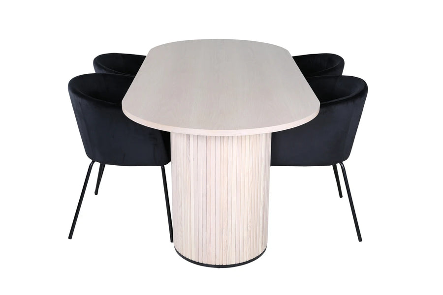 Spisegruppe Berit & Bianca oval 200 x 90 – svart og hvitvasket