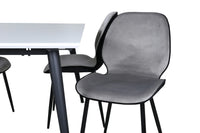 Spisestol Emma & Jimmy 2-pakk og rektangulært spisebord 150 x 90 – grå og hvit