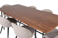 Spisegruppe Uno & Velvet rektangulært 200 x 90 + spisestol 2-pakk – natur og beige