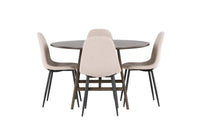 Spisegruppe Kaseidon & Polar Rund ⌀100 + 2-pakk spisestoler – mørkbrun og beige