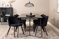 Spisegruppe Petra & Velvet rektangulært spisebord 190 x 90 + 2-pakk spisestoler – svart