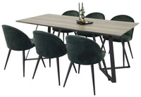 Spisestol Velvet & Marina 2-pakk + rektangulært spisebord 180 x 90 – grønn og natur