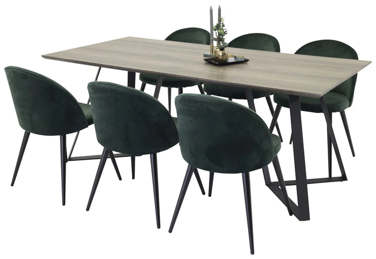 Spisestol Velvet & Marina 2-pakk + rektangulært spisebord 180 x 90 – grønn og natur