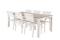 Spisestol Santorini & Llama 2-pakk + Rektangulært spisebord 205 × 100 – hvit og grå