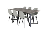 Spisestol Polar & Marina 2-pakk + spisebord rektangulært 180 x 90 – grå og natur