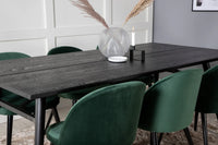 Spisegruppe Sleek & Velvet rektangulært 195 x 95 + 2-pakk spisestoler – svart og grønn