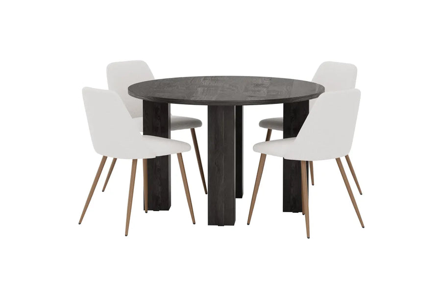 Spisestol Night & Juno 2-pakk – beige + Spisebord rundt ⌀120 – svart