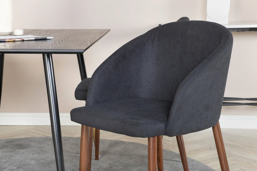 Spisestol 2-pakk + Rektangulært spisebord 120 x 85 – svart