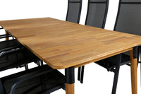 Spisegruppe Julian & Copacabana rektangulært spisebord 210 x 100 + 2-pakk reclinerstoler – natur og svart