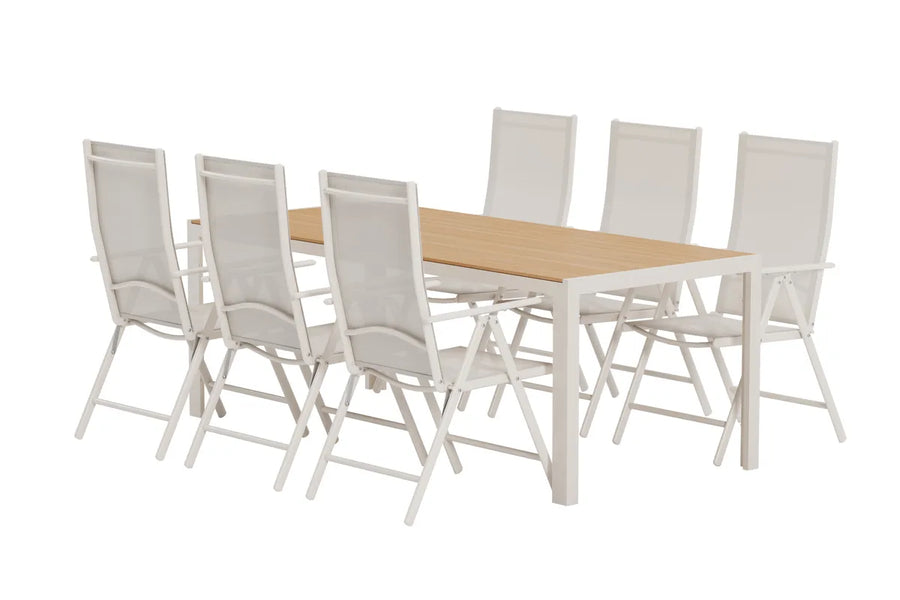 Spisegruppe Break 205 x 90 + 2-pakk spisestoler – beige