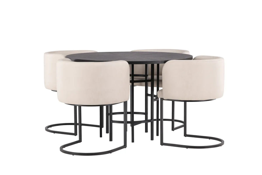 Spisegruppe rund ⌀115 – svart og beige