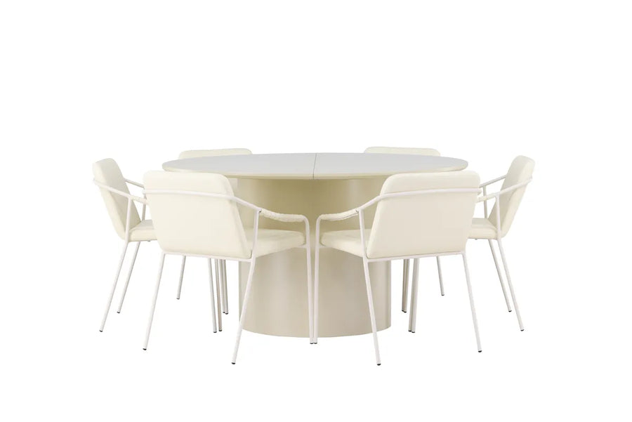 Spisestol Tvist & Sandvik 2-pakk + spisebord ⌀140 Ø140 – beige