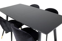 Spisestol Velvet & Inca 2-pakk + Rektangulært spisebord 160 x 85 – svart