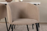 Spisegruppe Berit & Jimmy med rektangulært spisebord 150 x 90 – beige og hvit