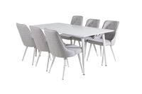 Spisebord Polar & Velvet Deluxe 180 x 90 + spisestol 2-pakk – hvit og lys grå