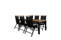 Spisebord Panama 224 x 100 + posisjonsstol 2-pakk – svart