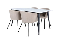 Spisegruppe Berit & Jimmy med rektangulært spisebord 150 x 90 – beige og hvit