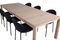 Spisebord 170 x 95 + 2-pakk spisestoler – hvitvasket og svart