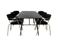 Spisestol Arrow & Gold 2-pakk + Spisebord rektangulært 180 x 85 – svart