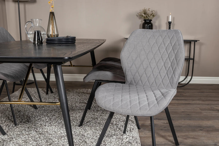 Spisegruppe rektangulær 180 x 85 med 2-pakk spisestoler – svart og grå