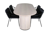 Spisestol Tvist & Bianca 2-pakk, svart + Ovalt spisebord 200 x 90 – hvitvasket