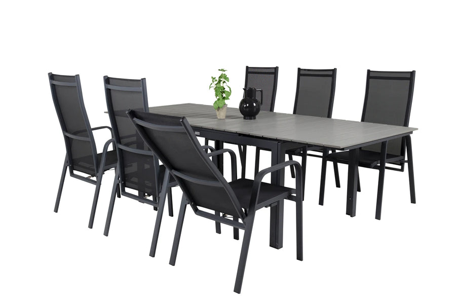 Spisegruppe Levels & Copacabana 160 x 100 + reklinerstol 2-pakk – svart