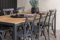 Spisegruppe Break & Tablas 205 x 90 + 2-pakk spisestoler – natur og mørkegrå