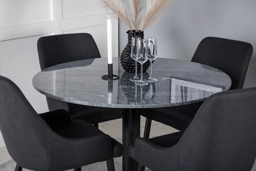 Spisestol Plaza & Estelle 2-pakk + Spisebord rundt ⌀106 – svart og mørk grå