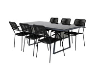 Spisegruppe Dallas & Lindos 193 x 90 + spisestol 2-pakk – svart