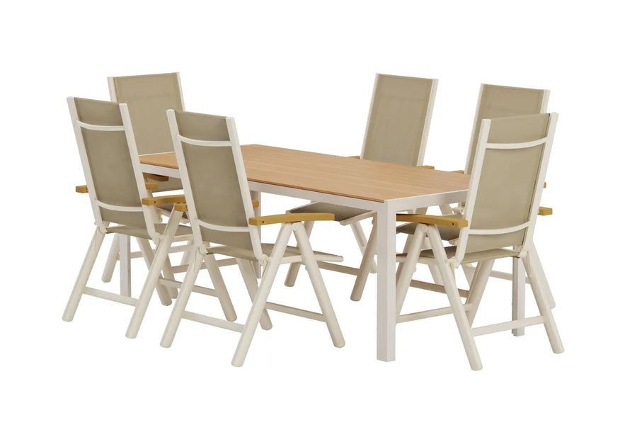Spisegruppe Break & Panama 205 x 90 + 2-pakk posisjonsstol – beige