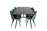 Spisegruppe Sleek & Velvet rektangulært 195 x 95 + 2-pakk spisestoler – svart og grønn