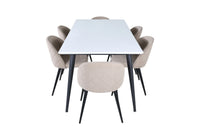 Spisegruppe Jimmy & Velvet rektangulær 195 x 90 + spisestol 2-pakk – hvit og beige