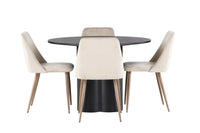Spisebord Olivia & Night rundt ⌀110 + spisestol 2-pakk – svart og beige