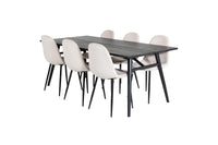 Spisegruppe Sleek & Polar 195 x 95 + spisestol 2-pakk – svart og beige
