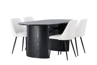 Spisebord ovalt 180 x 90 + 2-pakk spisestol – svart og hvit