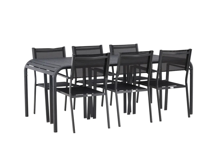 Spisestol Copacabana & Borneo 2-pakk + Rektangulært spisebord 200 × 100 – svart