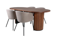 Spisegruppe Berit & Bianca + Ovalt 200 x 90 – beige og valnøtt