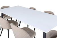 Spisegruppe Jimmy & Velvet rektangulær 195 x 90 + spisestol 2-pakk – hvit og beige