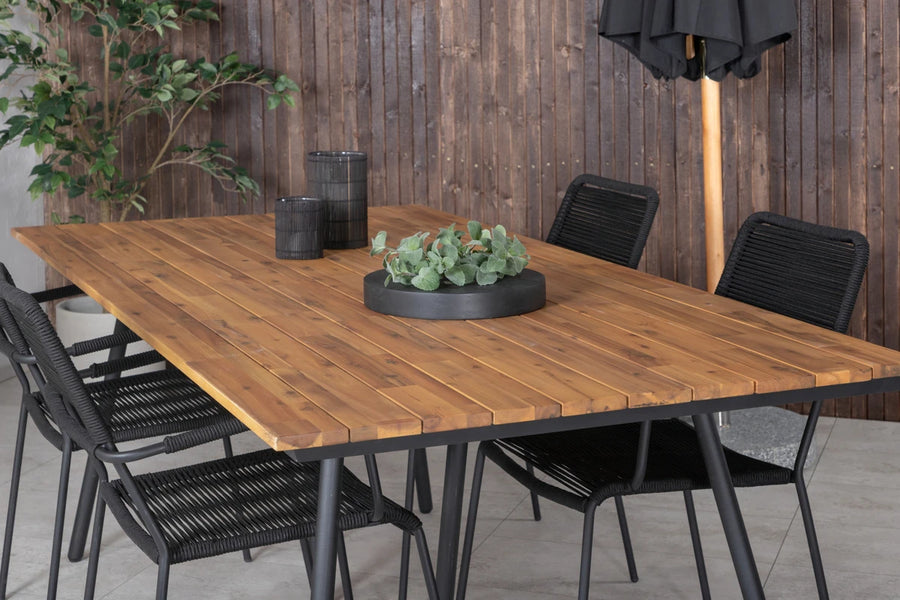 Spisegruppe Chan & Lindos 200 × 100 + spisestol 2-pakk – natur og svart