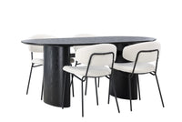 Spisestol Chico & Isolde 2-pakk + Spisebord ovalt 180 x 90 – hvit og svart