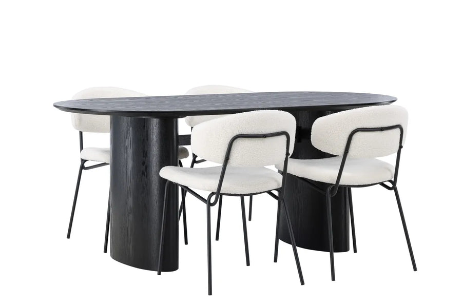 Spisestol Chico & Isolde 2-pakk + Spisebord ovalt 180 x 90 – hvit og svart