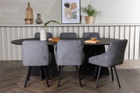 Spisegruppe Bootcut & Rosie Oval 230 x 115 med 2-pakk spisestoler – svart og grå