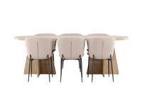 Spisestol Modesto & Bootcut 2-pakk + Spisebord ovalt 230 x 115 – beige og natur