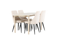 Spisegruppe oval 180 x 90 + 2-pakk spisestoler – hvitvasket og beige