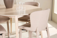 Spisebord rundt ⌀120 + spisestol 2-pakk – hvitvasket og beige