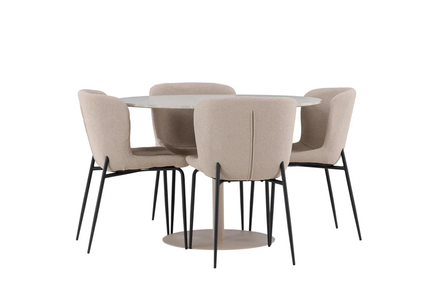 Spisestol Modesto & Lycke 2-pakk + Spisebord rundt ⌀110 – beige