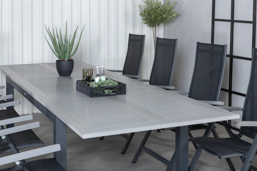 Posisjonsstol Albany 2-pakk – svart + Spisebord rektangulært 224 x 90 – mørk grå