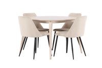 Spisestol Night & Flora 2-pakk + Rundt spisebord ⌀120 – beige og hvitvasket